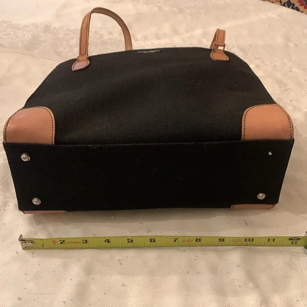 Elegant Kate Spade Black Fabric with Tan Leather Handbag (vibrant green lining)